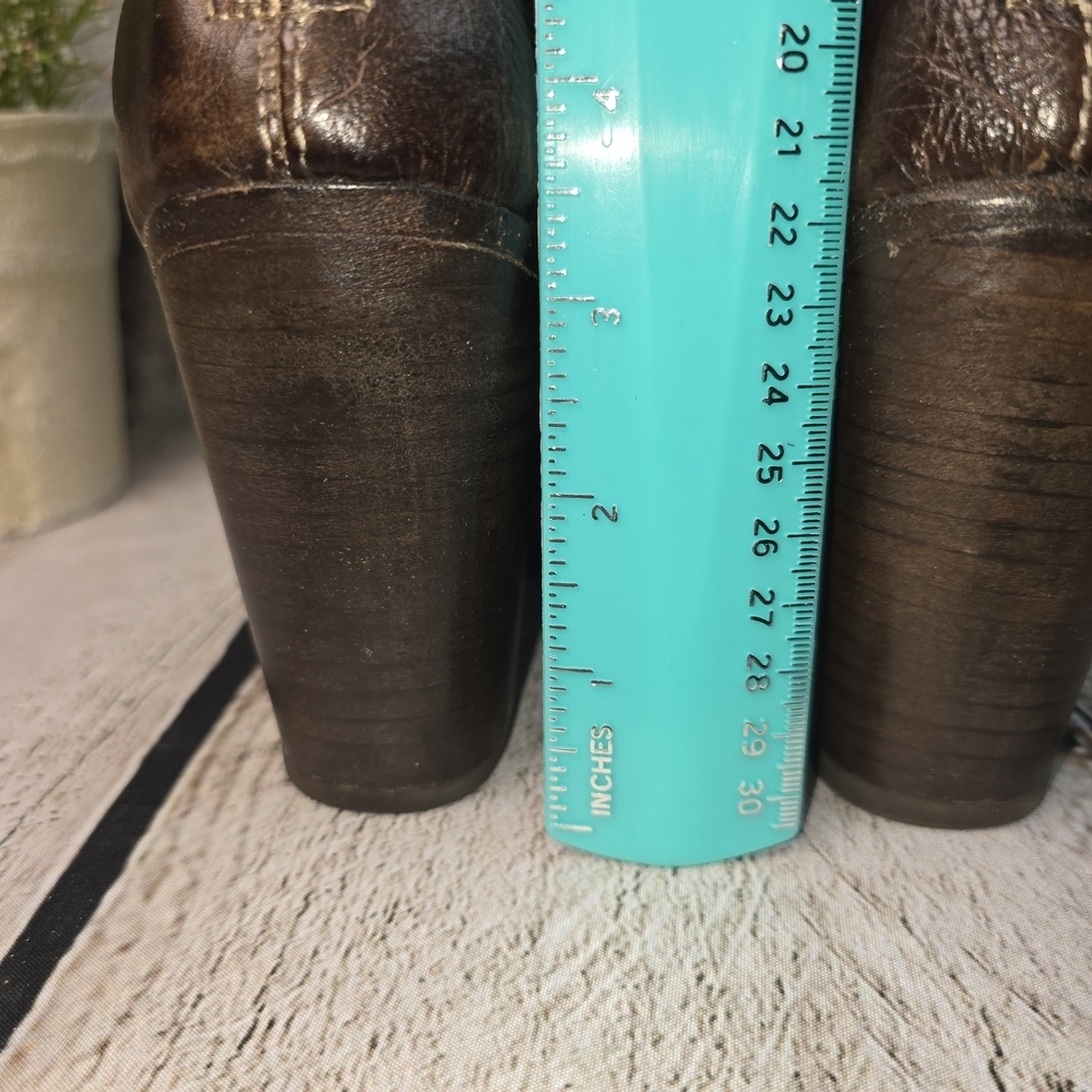BED STU ONSET BROWN PEEP TOES DRESS BOOTS BOOTIES BOHO STACKED HEEL SIZE 7 - Picture 8 of 13